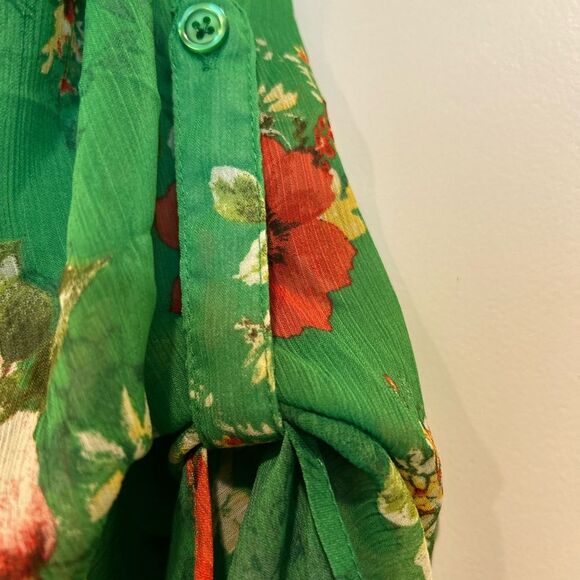 Kut from the Kloth Green and Red Floral Long Sleeve Blouse with 3/4 Option, XS - Picture 7 of 8